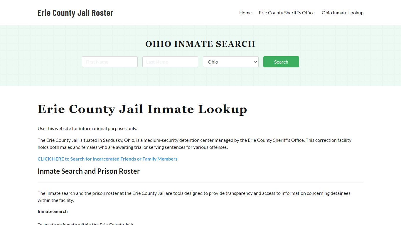 Erie County Jail Roster Lookup, OH, Inmate Search